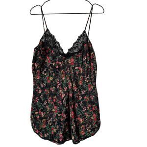Myonne Women's Black Floral 90s Sleeveless Baby Doll Nightie Slip VTG Lace M